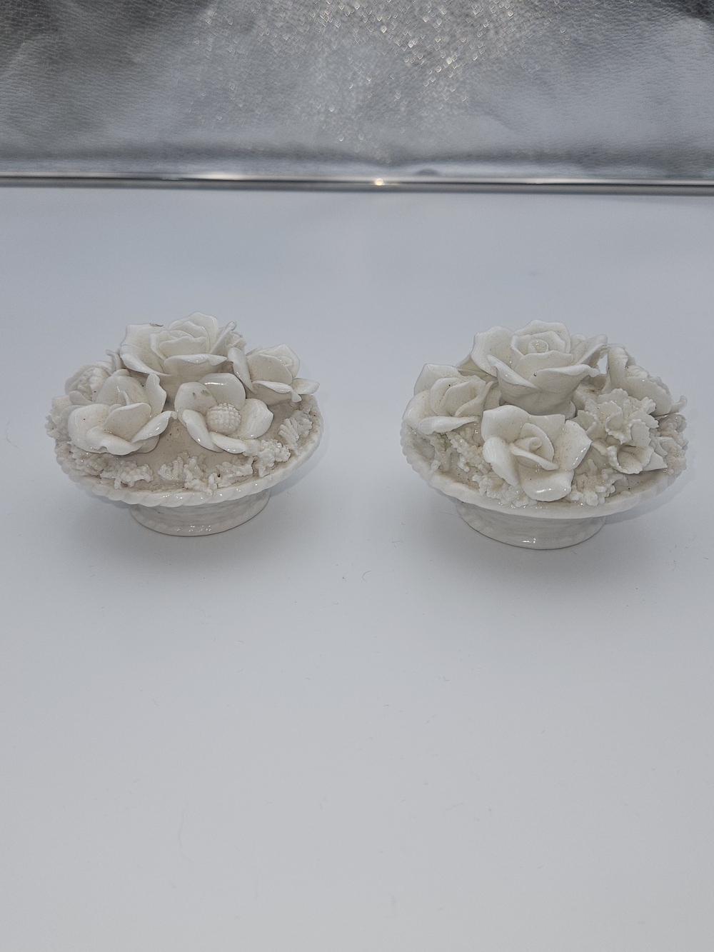 Vintage Japan Ardalt Verithin China Rose Basket Taper white Candle Holder